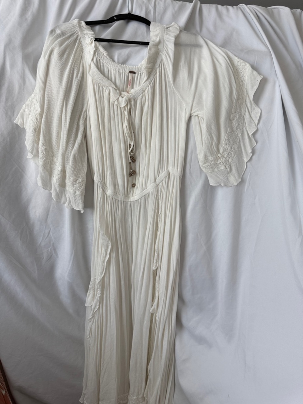 Free People White Flowy Tie-Neck Midi Dress